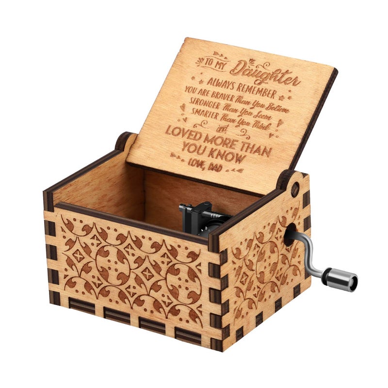 Huntmic You are My Sunshine Wood Music Boxes,Laser Engraved Vintage Wooden Sunshine Musical Box Gifts for Girlfriend,Boyfriend,Family Friends,On Birthday,Festival (Dad to Daughter) - Image 1